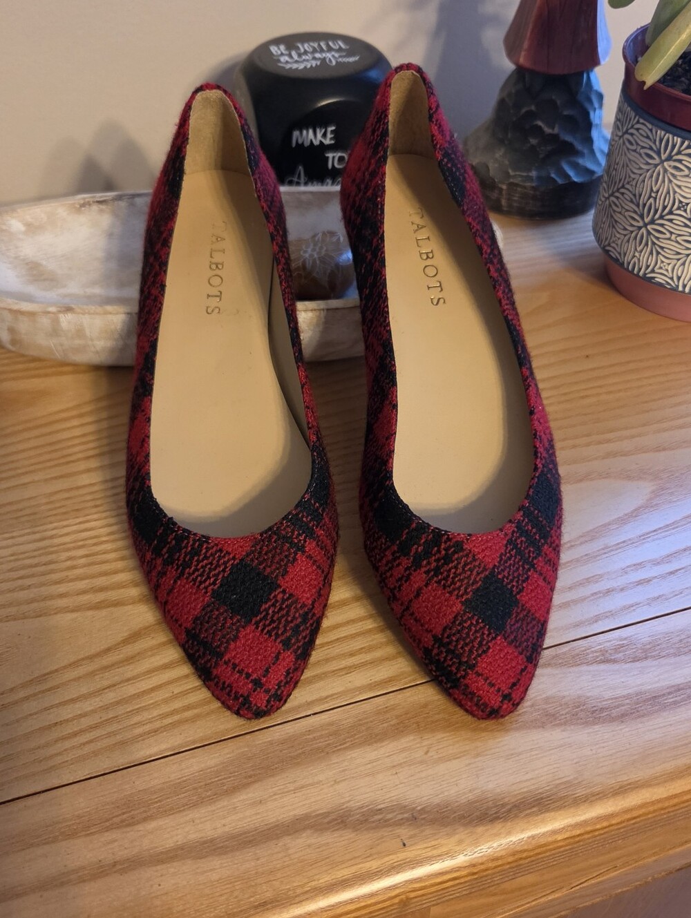 Talbots Red and Black Plaid Pointed-Toe Flats